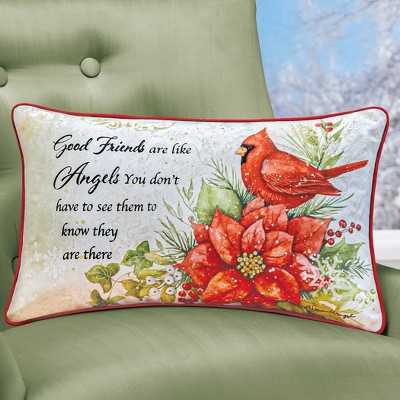 Winter Cardinal and Poinsettia Cream Accent Pillow