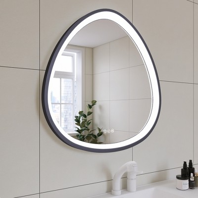 Vynxaria 32 x 32 in. Gunmetal Grey Framed Dimmable Anti-Fog Bathroom Vanity Mirror