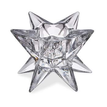 tagltd Ara Clear Glass Starburst Shape Reversible Tealight and Taper Candle Holder, 3.7L x 3.7W x 2.8H, Sold in Units of 1