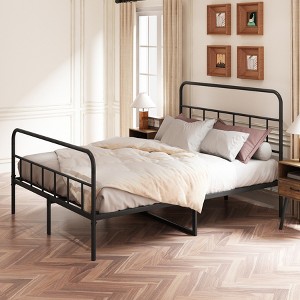 Queen Bed Frame with Headboard and Footboard, Metal Platform Bed Frame, All Metal Slats Support, Under Bed Storage, No Box Spring Needed, Black - 1 of 4
