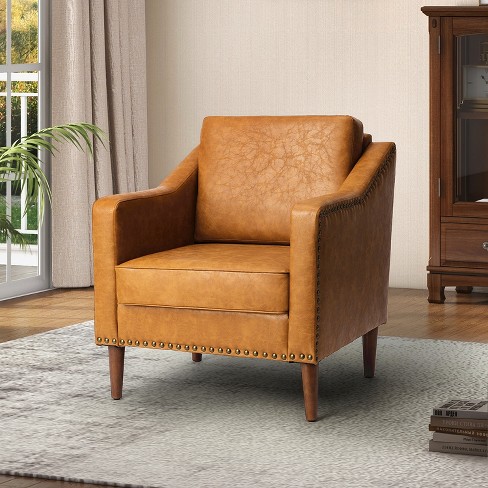 Bonita Transitional Vegan Leather Armchair With Removable Seat Cushion And  Nailhead Trims