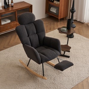 Teddy Fabric Nursery Rocking Glider Chair with Footrest and Tufted High Back,Modern Accent Armchair for Living Room Bedroom-Baofuwish - 1 of 4