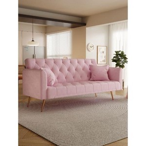 CAVINAS 71" Convertible Loveseat Sofa, Retro Velvet Sofa Couch with Adjustable Backrest and 4 Metal Legs - 1 of 4