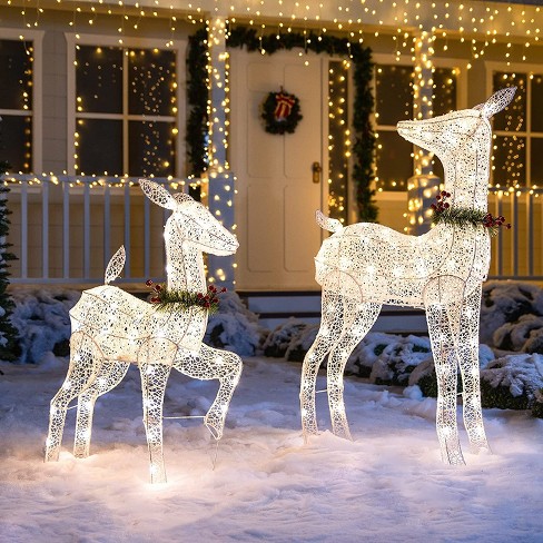 Led Yard Lights - Fabric 4ft Doe And 3ft Fawn (white), 2 Pcs : Target
