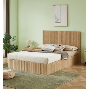 NicBex Queen Size Natural Wooden Bed Frame with Curved Lines Headboard & Hydraulic Storage,Modern Platform Bed,No Box Spring Needed - 1 of 4
