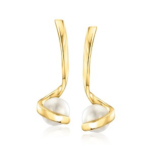 Ross-Simons 7mm Cultured Pearl Curvy Drop Earrings in 18kt Gold Over Sterling - 1 of 3