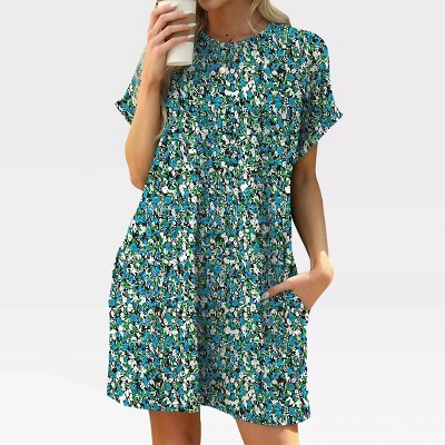 Womens Crew Neck T Shirt Dress Summer Shift Dress Floral A Line Lounge Dress V Neck Solid Pajama Dress Short Sleeve Nightgowns