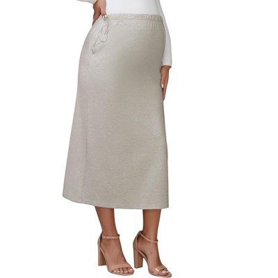 INSPIRE CHIC Womens Maternity Skirts Straight Casual Over the Belly Stretchy Knit Midi Pregnancy Skirt Business