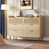 6-Drawer Double Dresser for Bedroom – 47" Wide Modern Wooden Chest with Rattan Panels and Gold Hardware - 3 of 4
