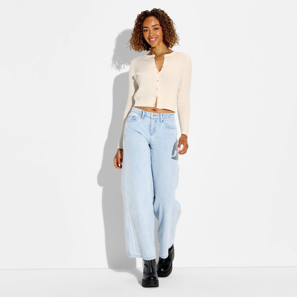Women's Crewneck Baby Cable Cardigan - Wild Fable™ Cream XXS