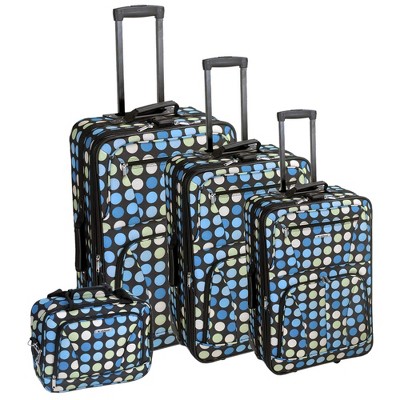 Rockland Polka Softside Upright Luggage Set with telescoping_handle Multi/Blue Dot 4-Piece (14/19/24/28)
