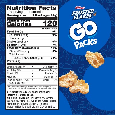 Kellogg's Frosted Flakes Go Packs Breakfast Cereal - 12oz/10ct