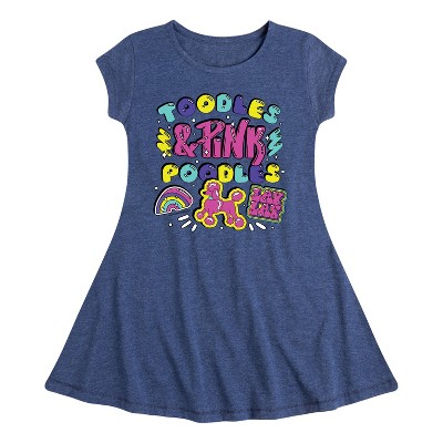 Girls' Nickelodeon Toodles And Pink Poodles Fit & Flair Cap Sleeve Dress - Heather Navy - Medium