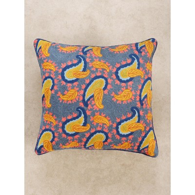 Havana Embroidered Multicolor Cotton Wool Throw Pillow 20"x20"