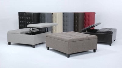 Elliot 36" Chocolate Brown Tufted Faux Leather Cocktail Ottoman