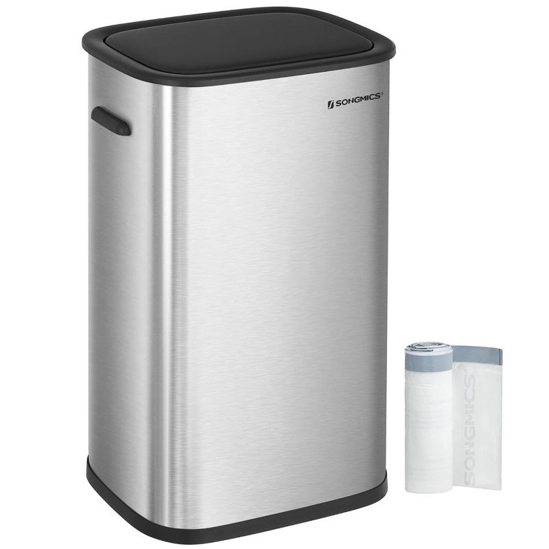 SONGMICS Motion Sensor Trash Can, 13 Gallon Automatic Garbage Can, Touchless Kitchen Trash Bin, 15 Trash Bags Included Silver, 1 of 5