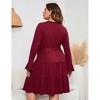 Clearlove Women Plus Size V Neck Wrap Dress High Waist Ruffle Long Sleeve Casual Midi Dress with Belt - 4 of 4