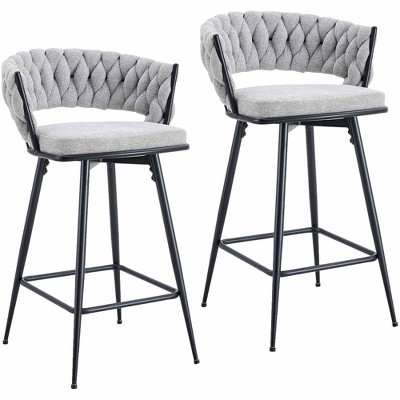 QingMoon Swivel Bar Stools Set of 2, Linen Upholstered Barstools, Modern Counter Height Chairs with Adjustable Non-Slip Foot Mat for Kitchen Island