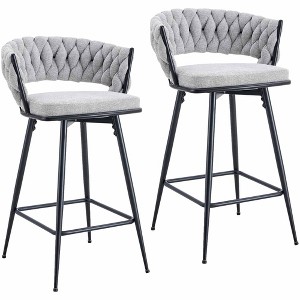 QingMoon Swivel Bar Stools Set of 2, Linen Upholstered Barstools, Modern Counter Height Chairs with Adjustable Non-Slip Foot Mat for Kitchen Island - 1 of 4