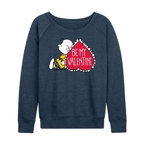 Women's - Peanuts - Be My Valentine Lightweight French Terry Wide Neck Long Sleeve Shirt - 1 of 4