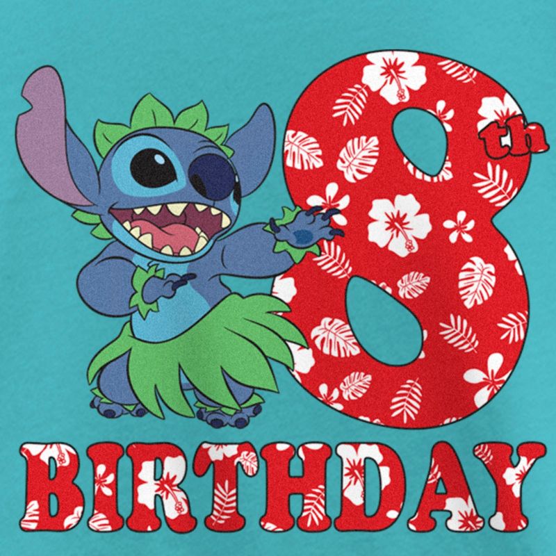 Girl's Lilo & Stitch 8th Birthday Hula Dance T-Shirt, 2 of 5