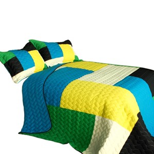 Slickblue Handmade Patchwork Quilt Set with Shams, 100% TC Fabric, Vermicelli Quilted, Multicolor 1/2, 3 Piece - 1 of 4