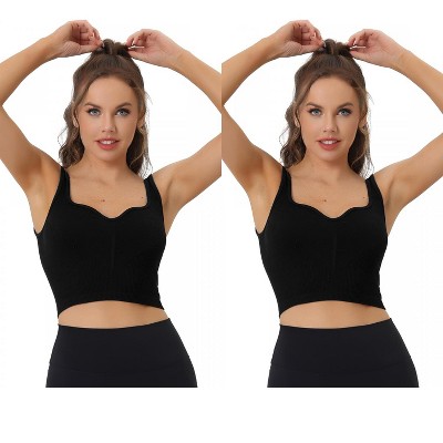 Allegra K Women's Slim-Fit Ribbed Workout Sleeveless Plunge Sports Camisoles 2 Packs