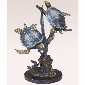 SPI Home Brass Sea Turtle Duet with Seagrass – 14" Ocean-Inspired Marine Life Sculpture - 1 of 4