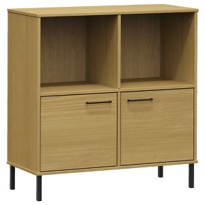 vidaXL Solid Pine Wood Bookcase with Metal Legs - Rustic Brown Freestanding Bookshelf with Ample Storage - 1 of 4