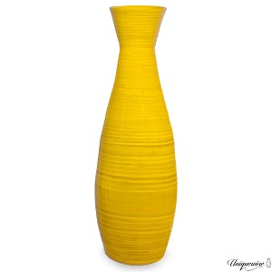 Uniquewise 24" Tapered Cylindrical Tall Bamboo Floor Vase with Flared Trumpet Top Decorative Accent for Dried Flowers Pampas Grass and Branches - 1 of 4