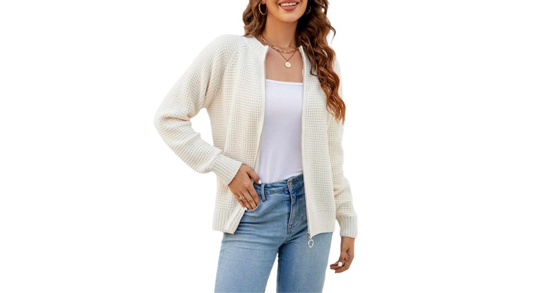 Women's Cardigan Sweaters Open Front Long Sleeve Ribbed Knit Zipper Short Cardigans Outerwear Coats