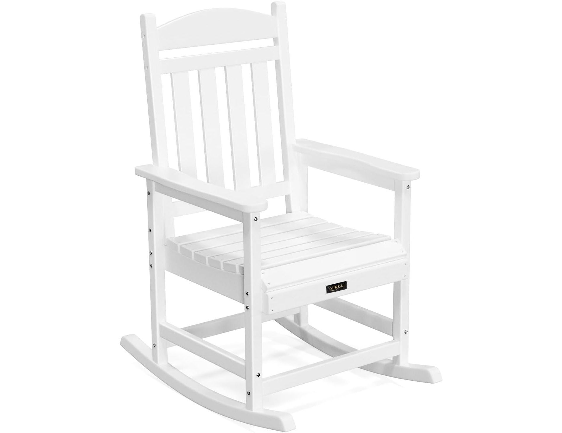 VINGLI Outdoor Rocking Chair, HDPE Rocking Chair with Higher Backrest, All Weather Rocker for Patio, White