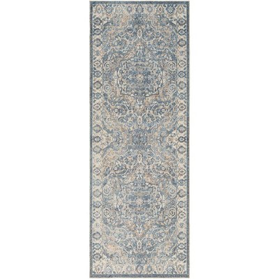 Mark & Day Elsmore 2'7"x7'3" Runner Washable Woven Indoor Area Rugs Navy Blue: Stain-Resistant Floral Polyester, Traditional Style