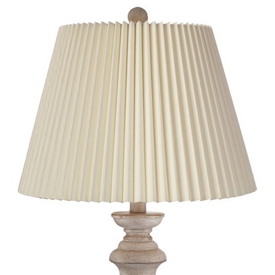 White-Washed Resin Table Lamps with Ivory Linen Shades, Set of 2