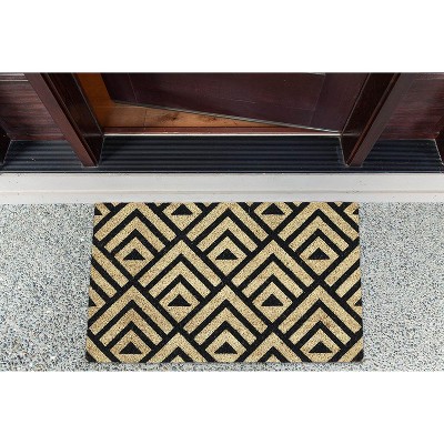Geometric Black and Beige Coir Outdoor Doormat, 18x30 Inches