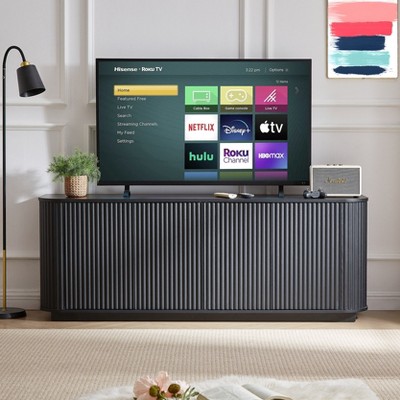 VYNXARIA Black Wave Pattern Sideboard Storage Cabinet ¨C Stylish Wooden TV Stand with Vertical Stripes for Chic and Functional Buffet Storage.
