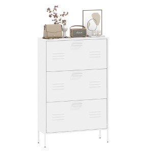 Vynxaria White Shoe Storage Cabinet with 3 Flip Drawers for Entryway - 1 of 4