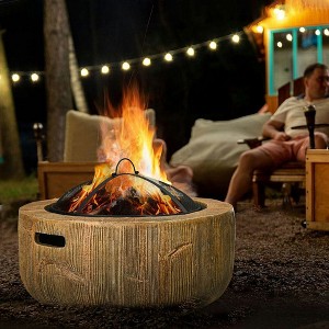 Resenkos 24 Inch Outdoor Fire Pit, Metal Wood Burning Fireplace with Spark Cover, Poker for Patio, Picnic, Backyard, Light Brown - 1 of 4