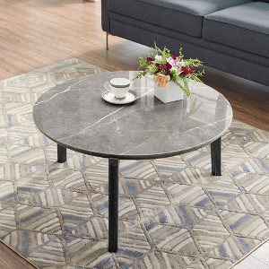 NicBex Modern Imitation Marble Round Coffee Table with Solid Wood Legs,Rubber Wood Side Table,Center Table for Living Room - 1 of 4