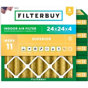 Filterbuy 24x24x4 Air Filter (6-Pack), Pleated MERV 11 Allergen Defense Replacement HVAC AC Furnace Filters (Actual Size: 23.38 x 23.38 x 3.63) - 1 of 4