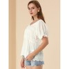 INSPIRE CHIC Women's V Neck Puff Sleeve Hollow Out Peplum Blouse - 4 of 4