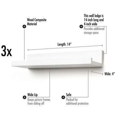Elegant White Engineered Wood Floating Shelf Trio for Versatile Display