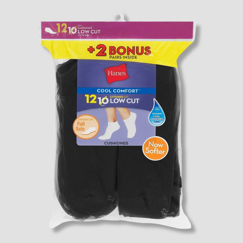 Hanes Women's Extended Size Cushioned 10+2 Bonus Pack Low Cut Socks - 8-12, 2 of 4