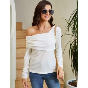 WhizMax Off The Shoulder Tops for Women Plus Size Cross Wrap Velvet Tee Shirt Blouse - 1 of 4