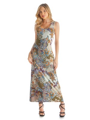 24seven Comfort Apparel Tan Paisley Print Womens Razorback Tank Casual ...