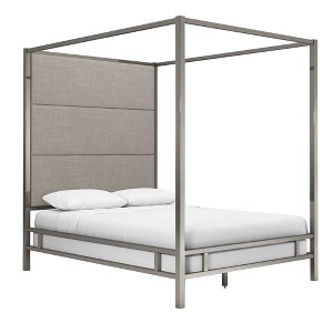 Full Evert Black Nickel Canopy Bed with Panel Headboard Smoke - Inspire Q, Grey