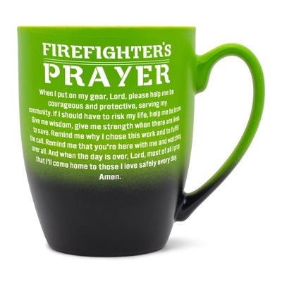 Elanze Designs First Responder Appreciation Coffee Cup Mug 12 Ounce Ceramic With Ombre Gradient Firefighter's Prayer Green and Black