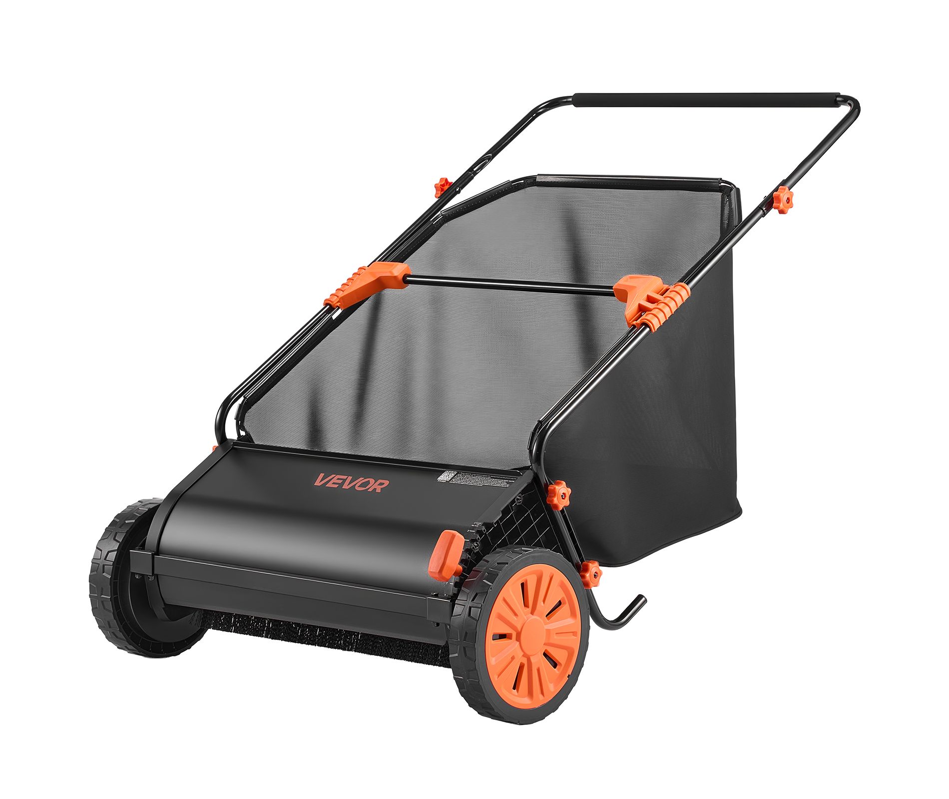 VEVOR Push Lawn Sweeper, 26 in Leaf & Grass Collector with 7 cu. ft. Hopper Bag, Adjustable Brush Height & Spinning Brushes, Heavy Duty, Black