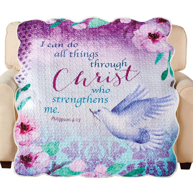 Collections Etc Religious Floral Soft Quilted Lap Throw Blanket 60" x 50" x 0.14", 1 of 3