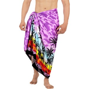 HAPPY BAY Men's Beachwear Wraps Vacation Lava Lava Swimwear Beach Summer Swimwear Pareo Long Sarong Wrap One Size Purple, Tree - 1 of 4